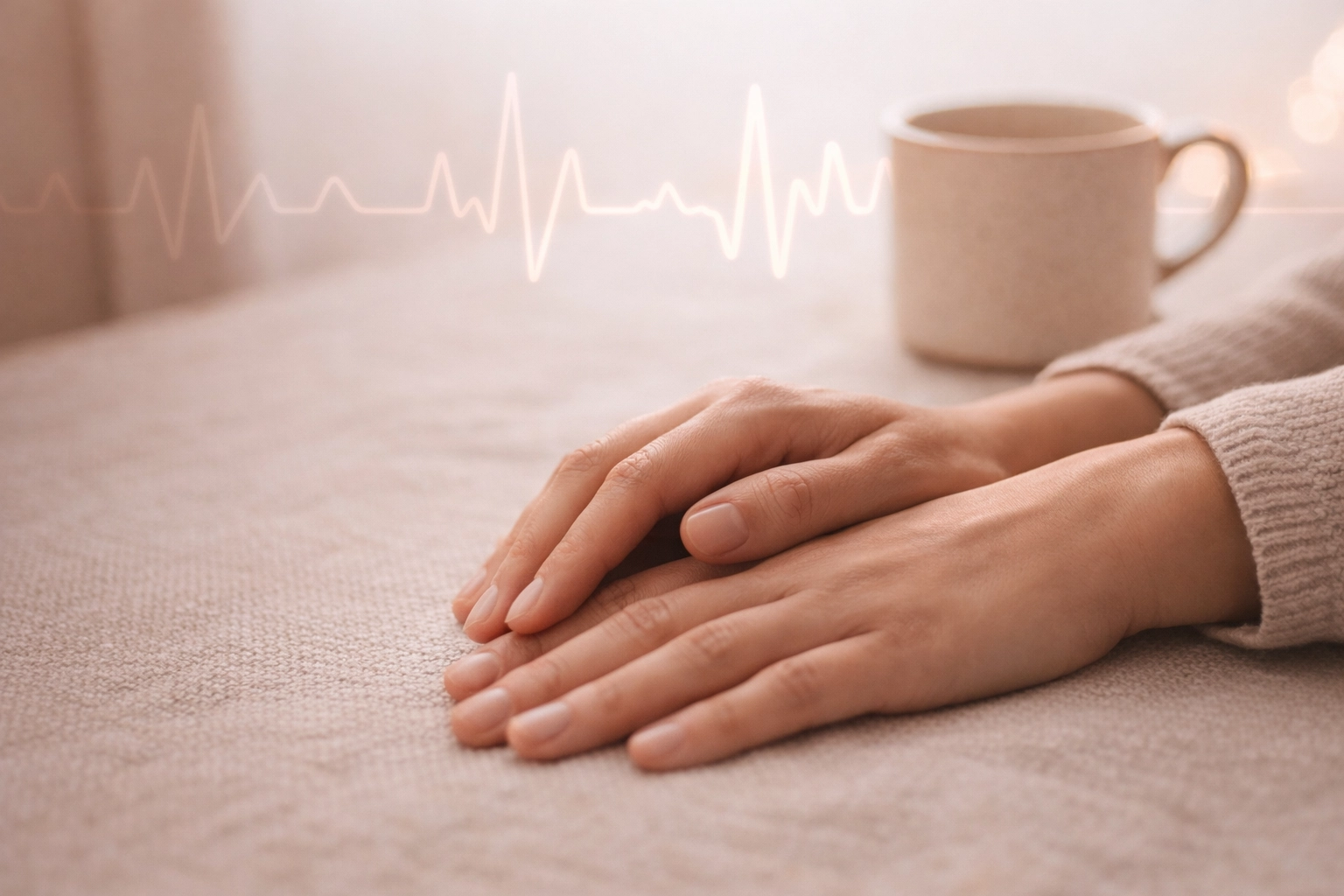 Grounded, modern still life in warm natural light symbolizing nervous system regulation and internal safety.