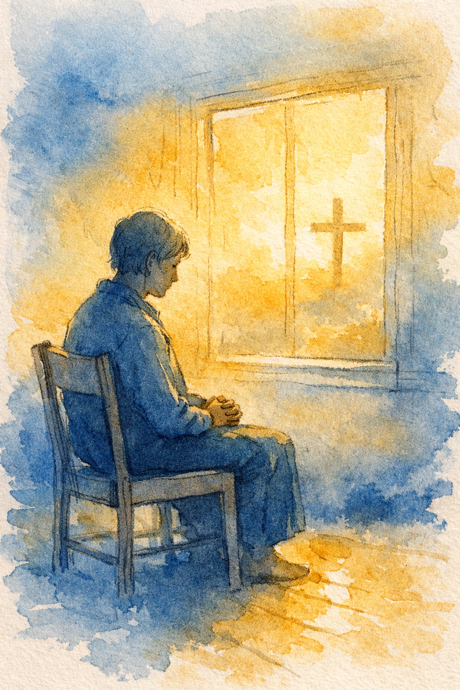 Person praying peacefully by window at dawn practicing Christian mindfulness and gratitude