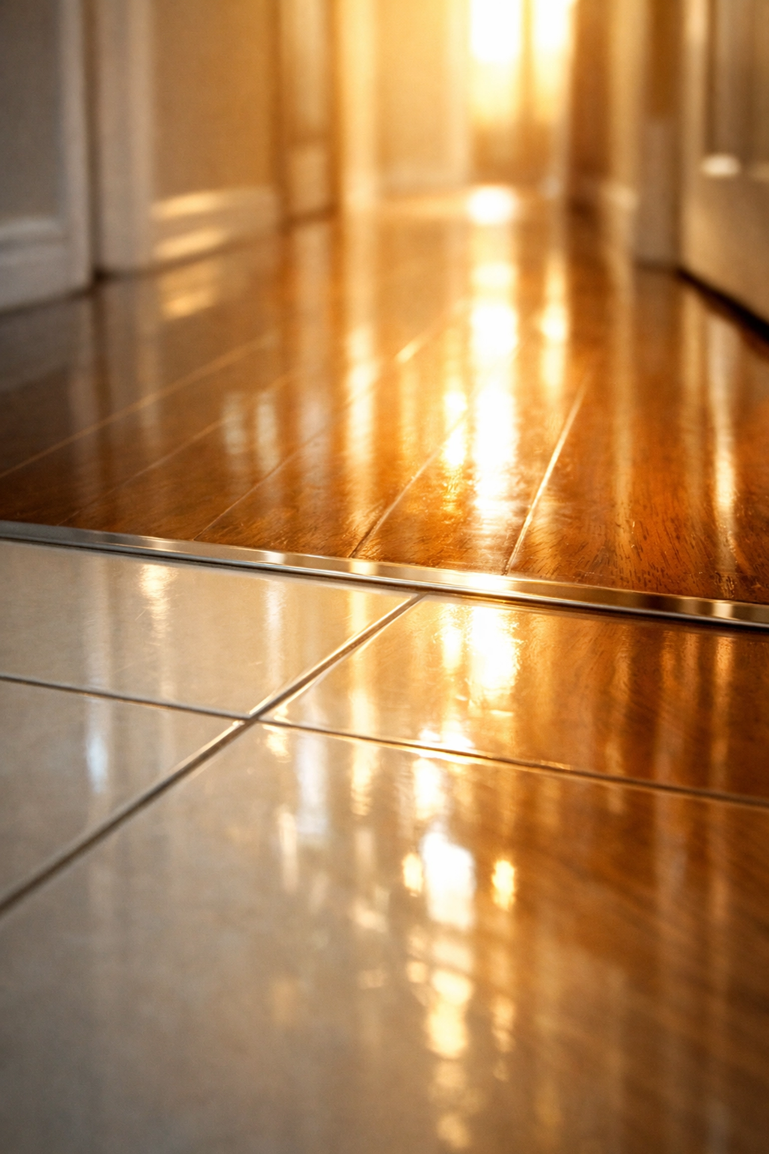 Impeccably clean tile and wood floors in a Midwest rental unit following professional move out cleaning.