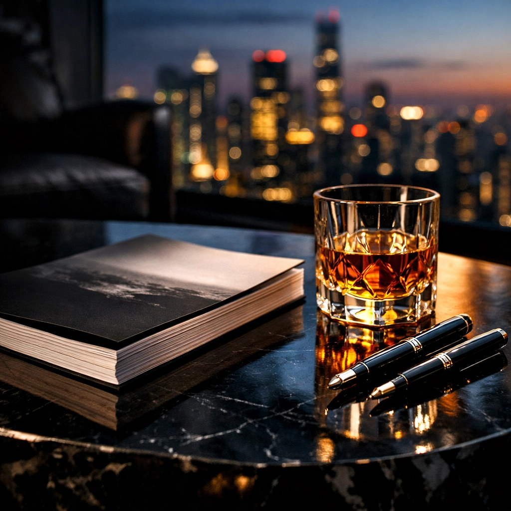 A luxury print magazine on a polished table, representing high-end brand equity and professional publishing.