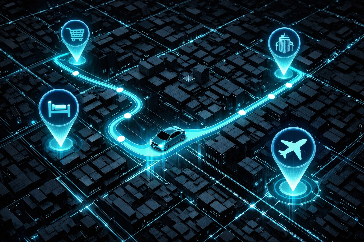 Interactive digital map interface for managing wedding travel logistics and guest hotel locations.