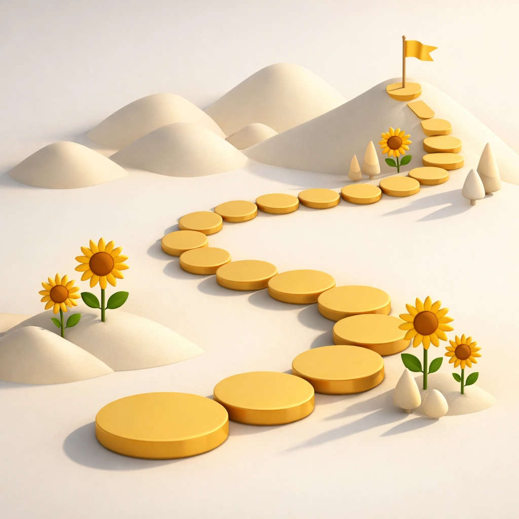 An illustrated path with golden stones representing the milestones of the Kansas surrogacy timeline.