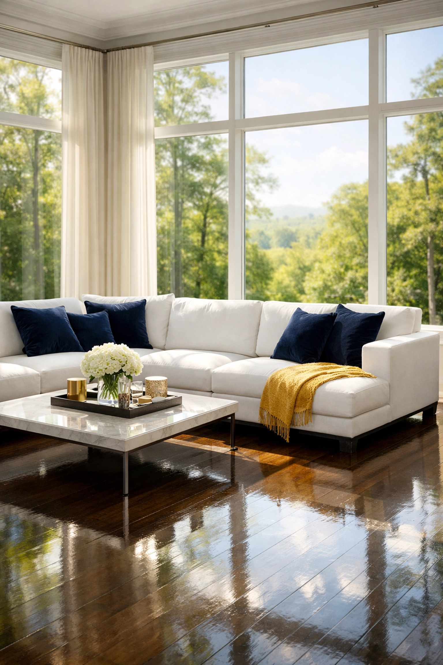 Fresh and airy living room in Milton after a thorough deep cleaning service to improve air quality.