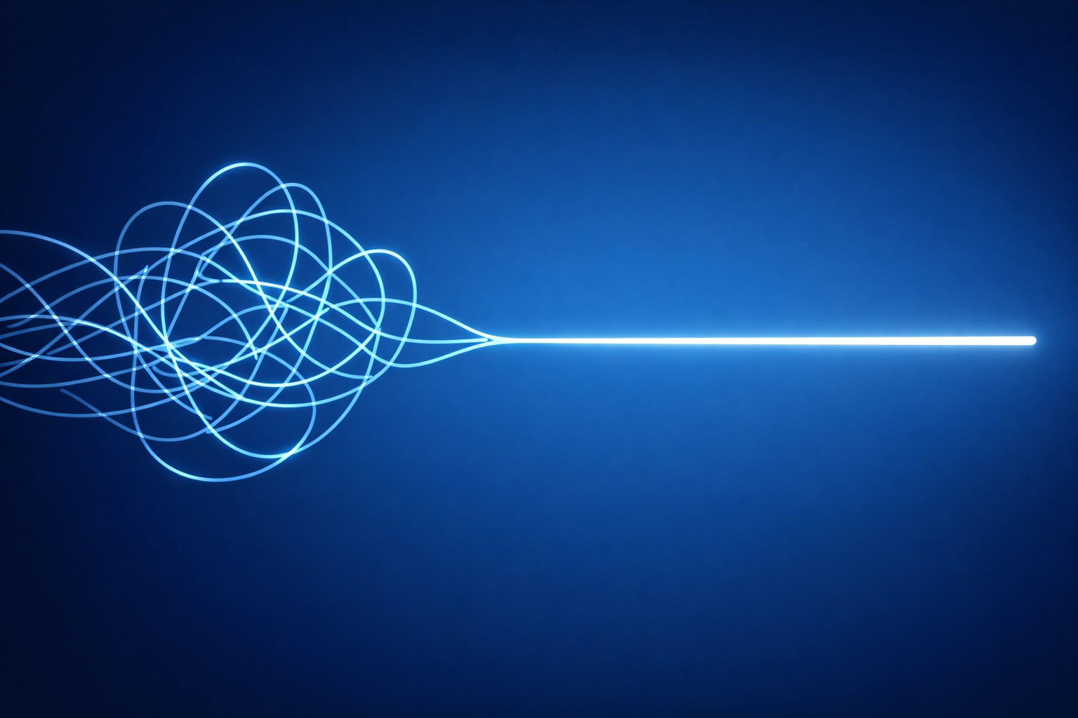 Visual representation of streamlining chaotic workflows into optimized business process automation paths.