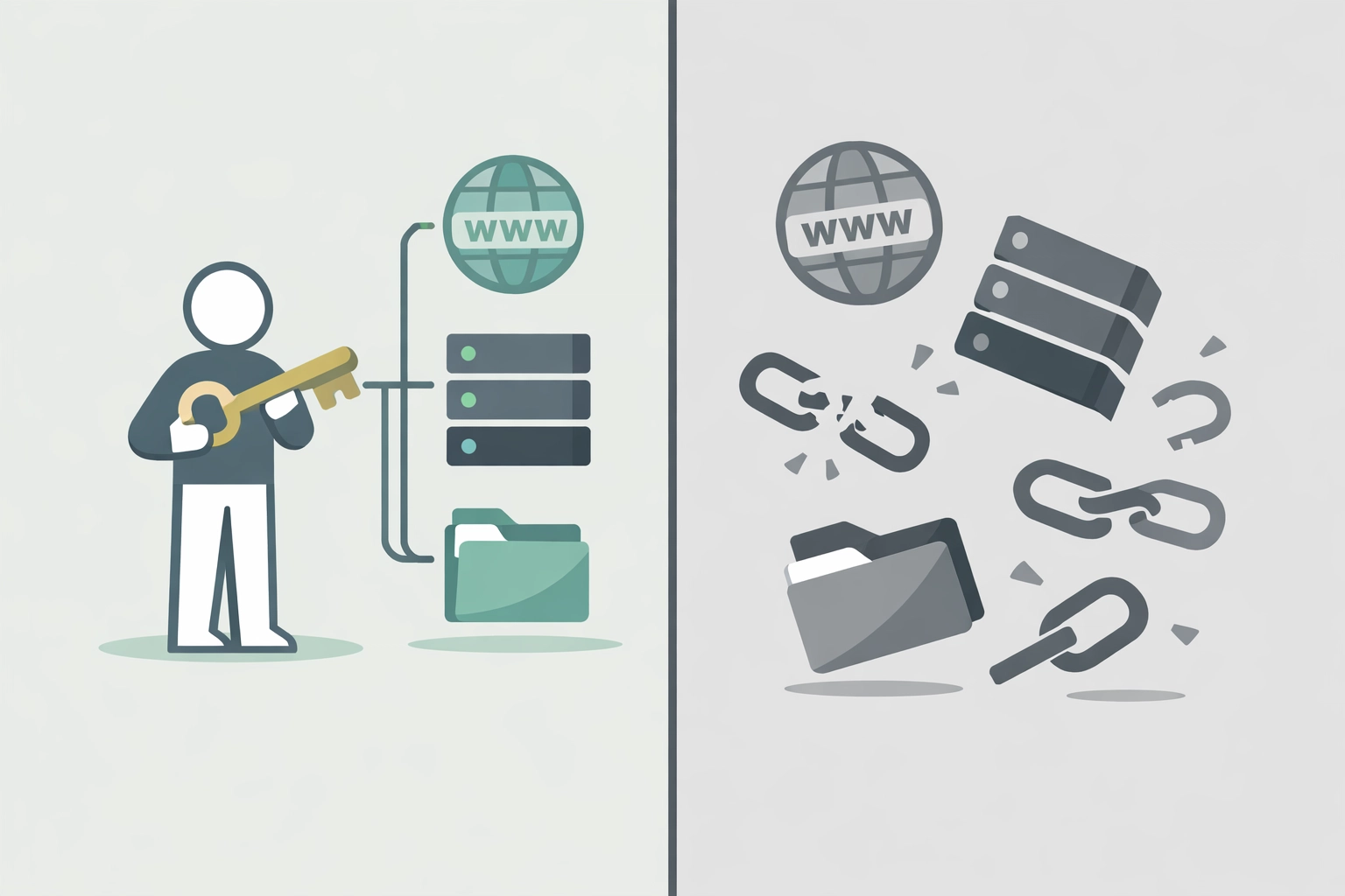 Comparison of controlled vs lost website ownership and digital assets