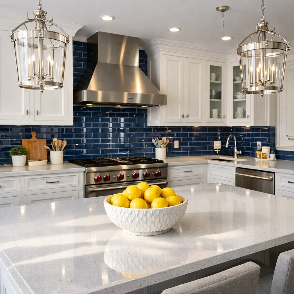 A sparkling clean luxury kitchen following professional post construction cleaning in Walpole.