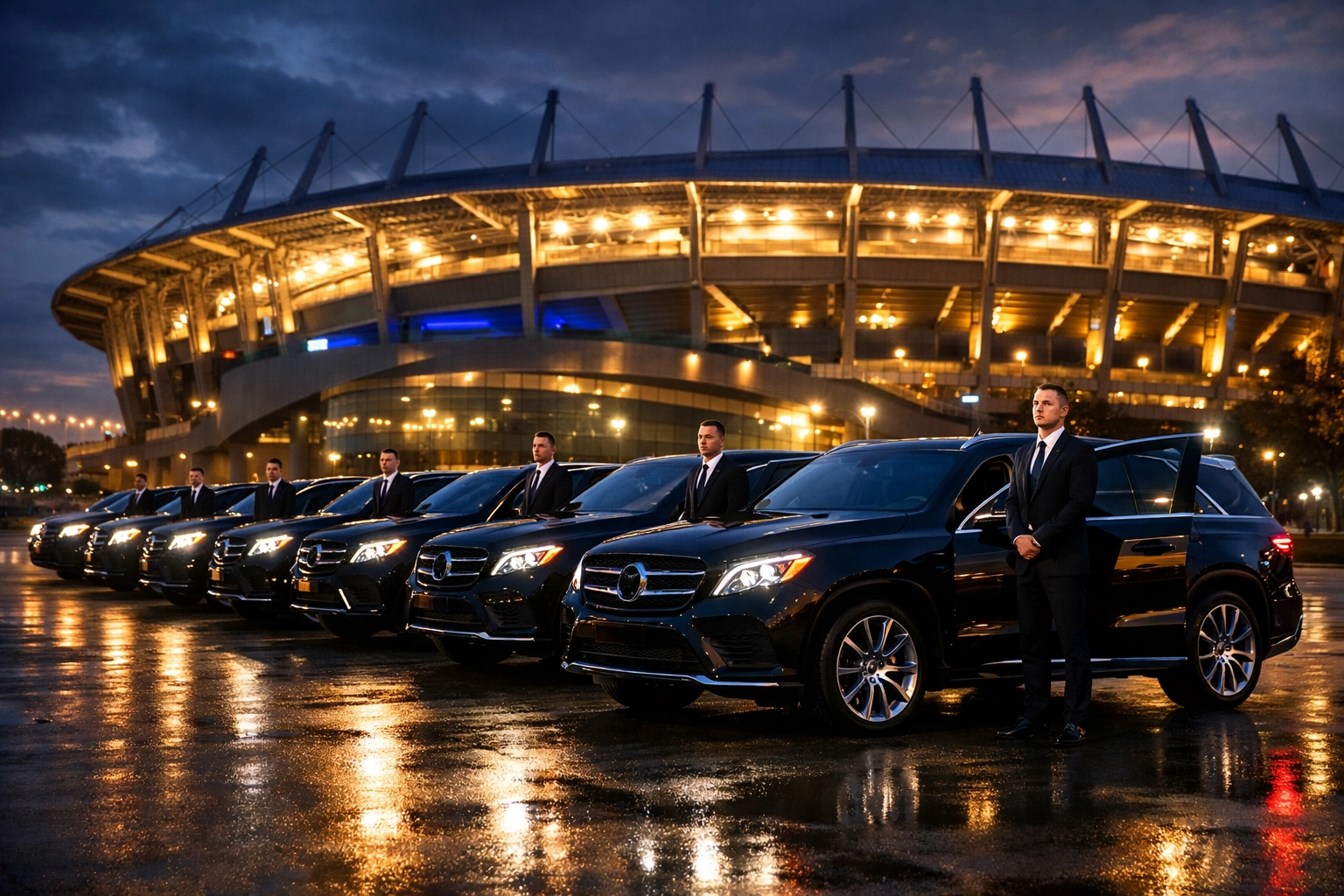 PRESS RELEASE: USA Entertainment Travel Unveils Revolutionary Super Bowl VIP Concierge Program – How 500+ Executives Are Maximizing ROI While Competitors Scramble for Last-Minute Bookings Fleet of luxury SUVs with professional drivers providing executive transportation at Super Bowl