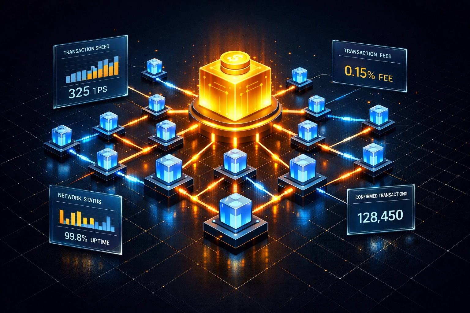 LareBlocks master and sub-wallet network architecture visualization