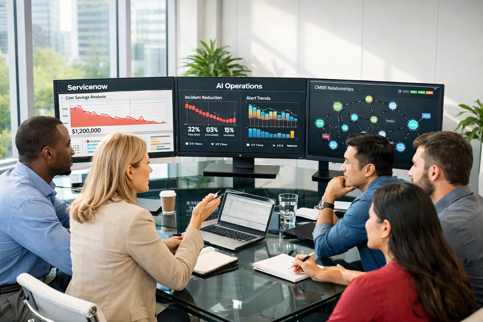 ServiceNow consulting team analyzing license optimization and cost savings data
