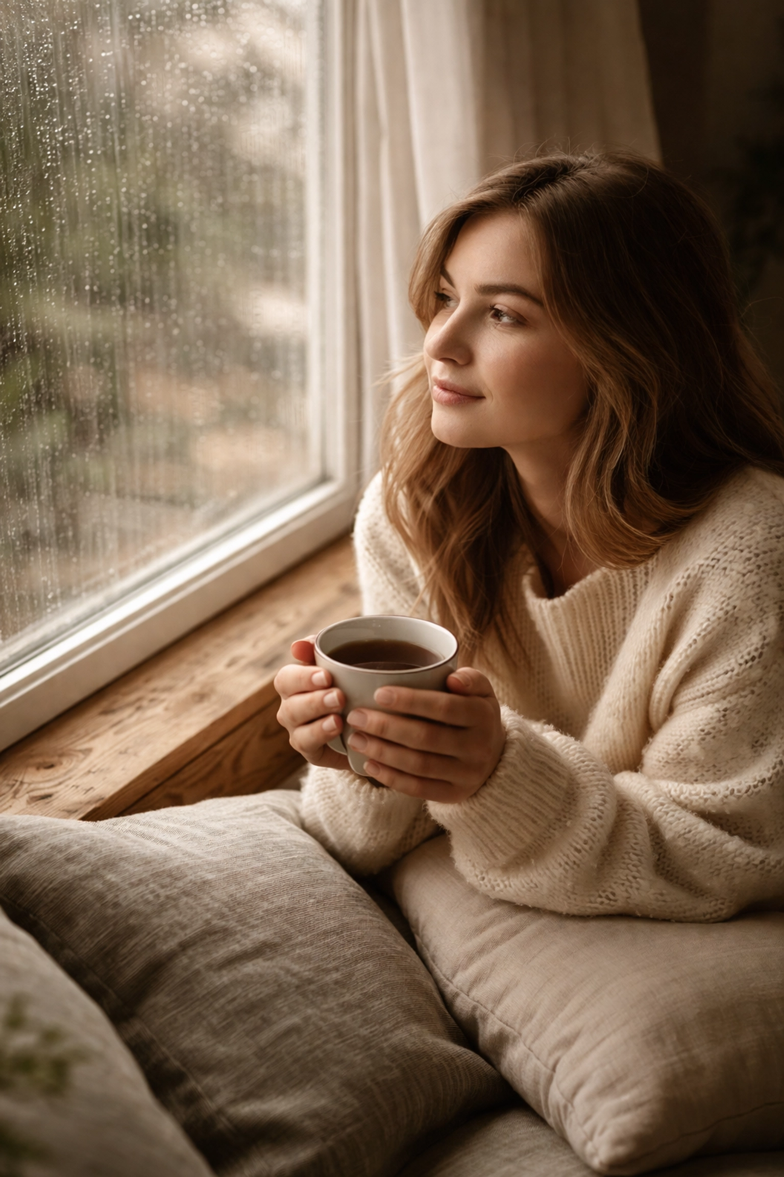 Hopeful student reflecting after medical school rejection with tea by a window, medical school plan B advice