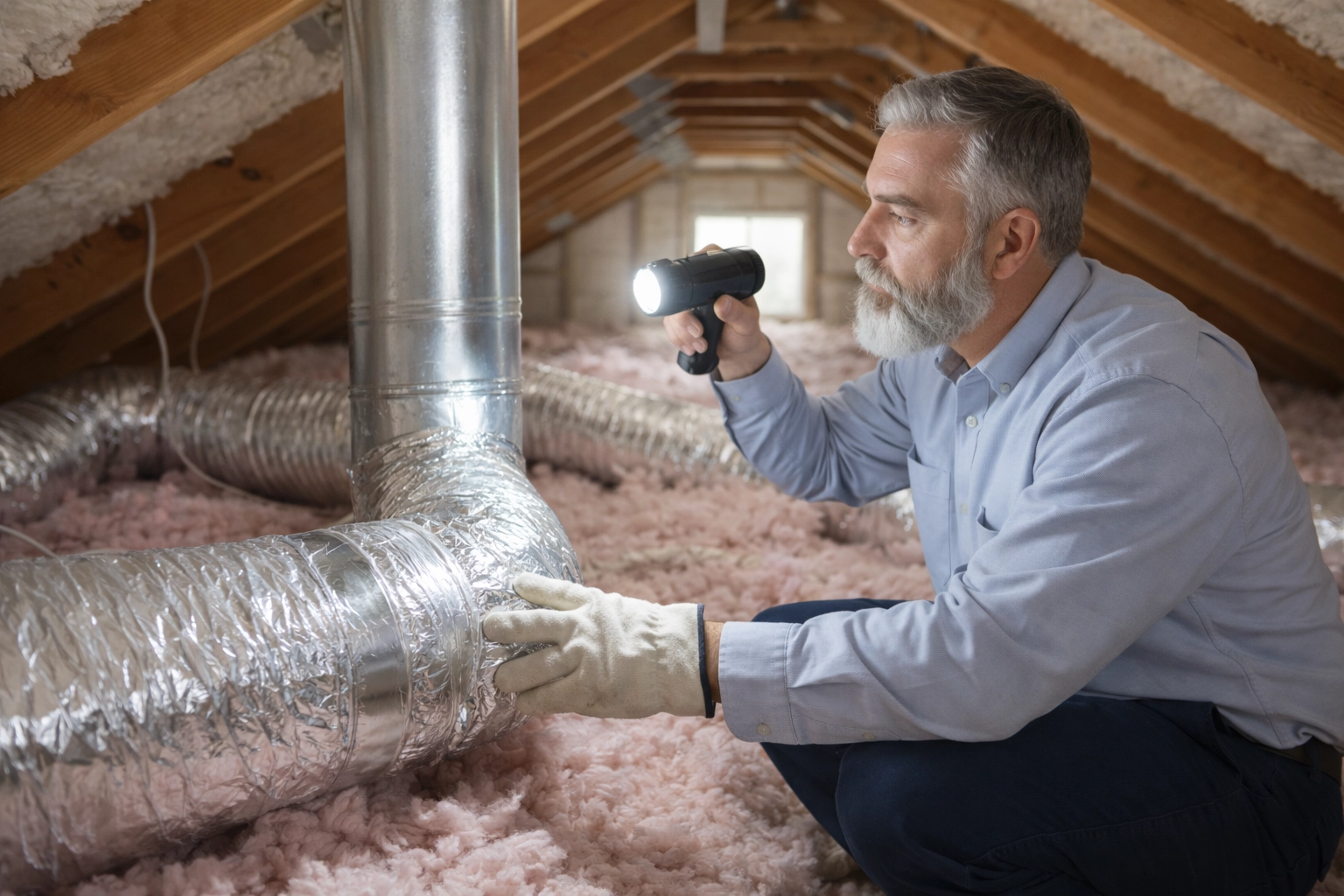 Attic Duct Inspection by Mastertech Environmental Technician