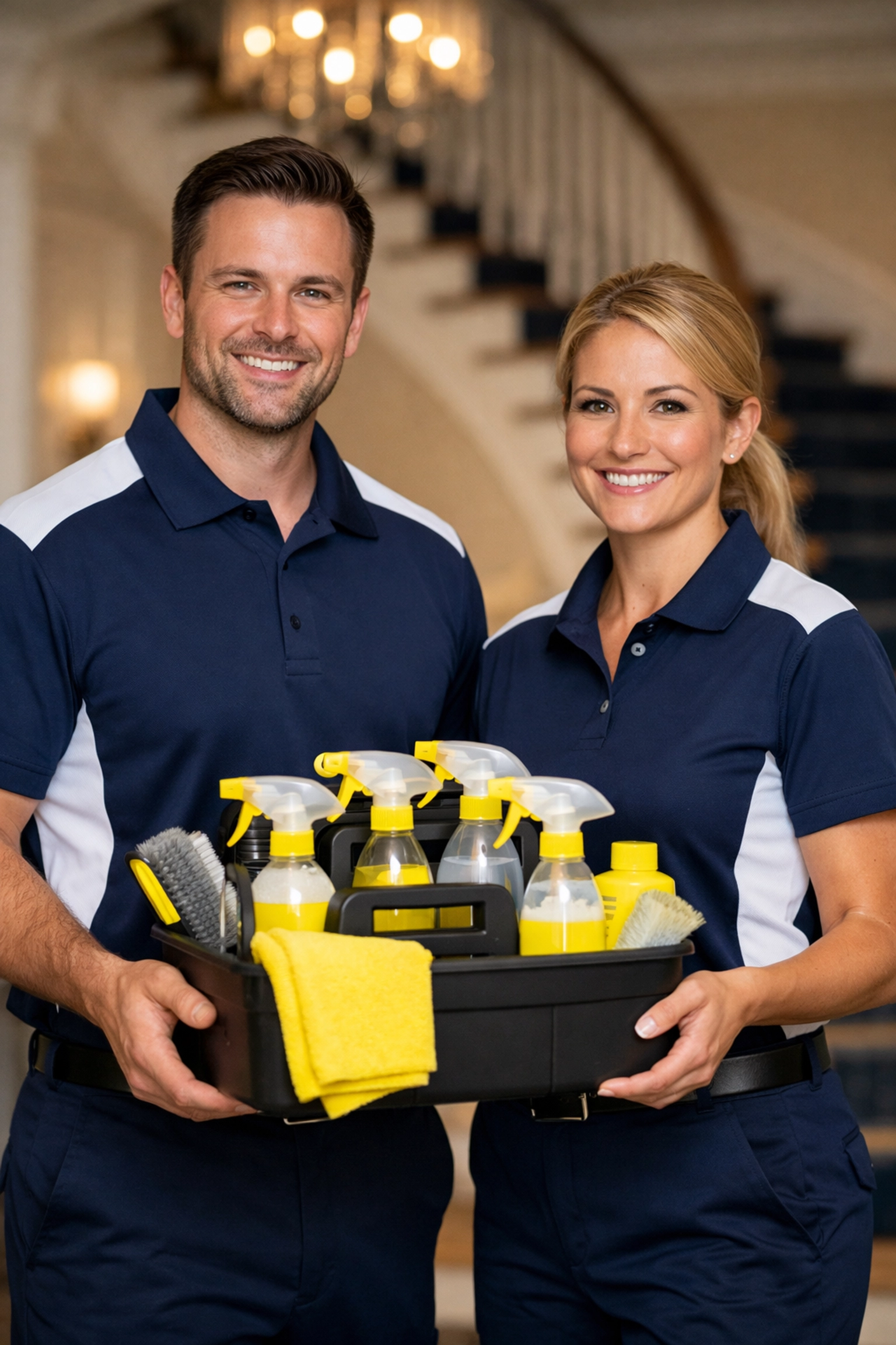 Professional cleaners in uniform ready to provide luxury house cleaning services in Manchester-by-the-Sea.