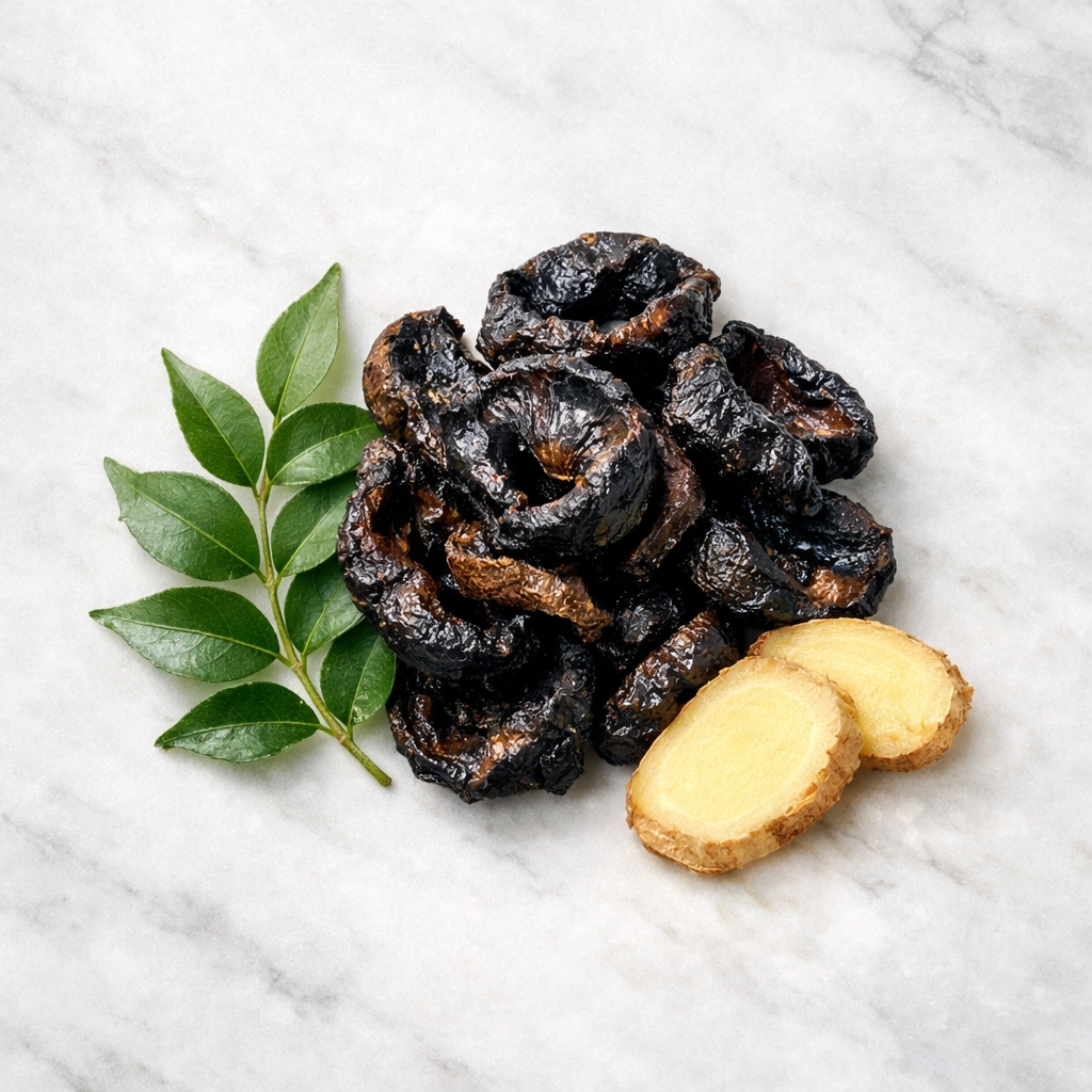 Top-down view of pesticide-free Cambodge rinds, a key Kerala spice for health.