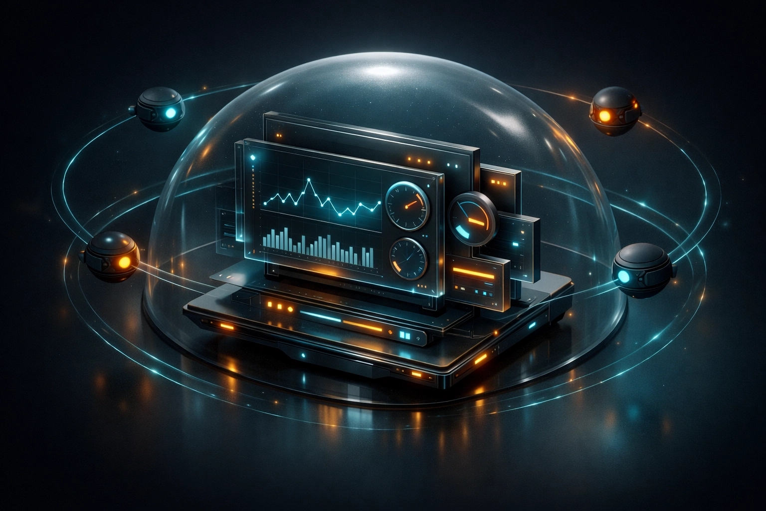 Enterprise monitoring and proactive defense in a premium SaaS-style scene