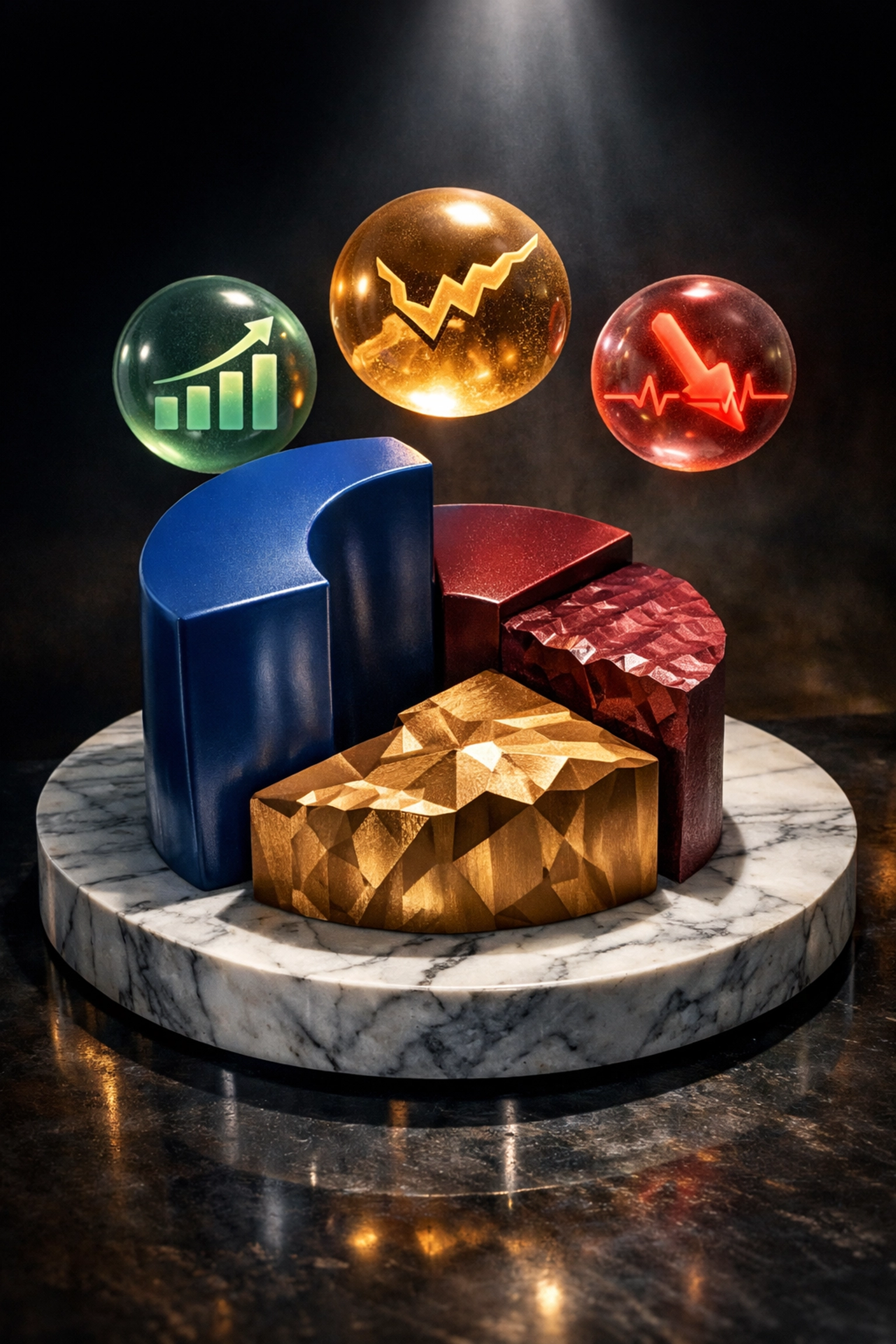 Institutional portfolio allocation showing 40/30/30 split across traditional and alternative assets