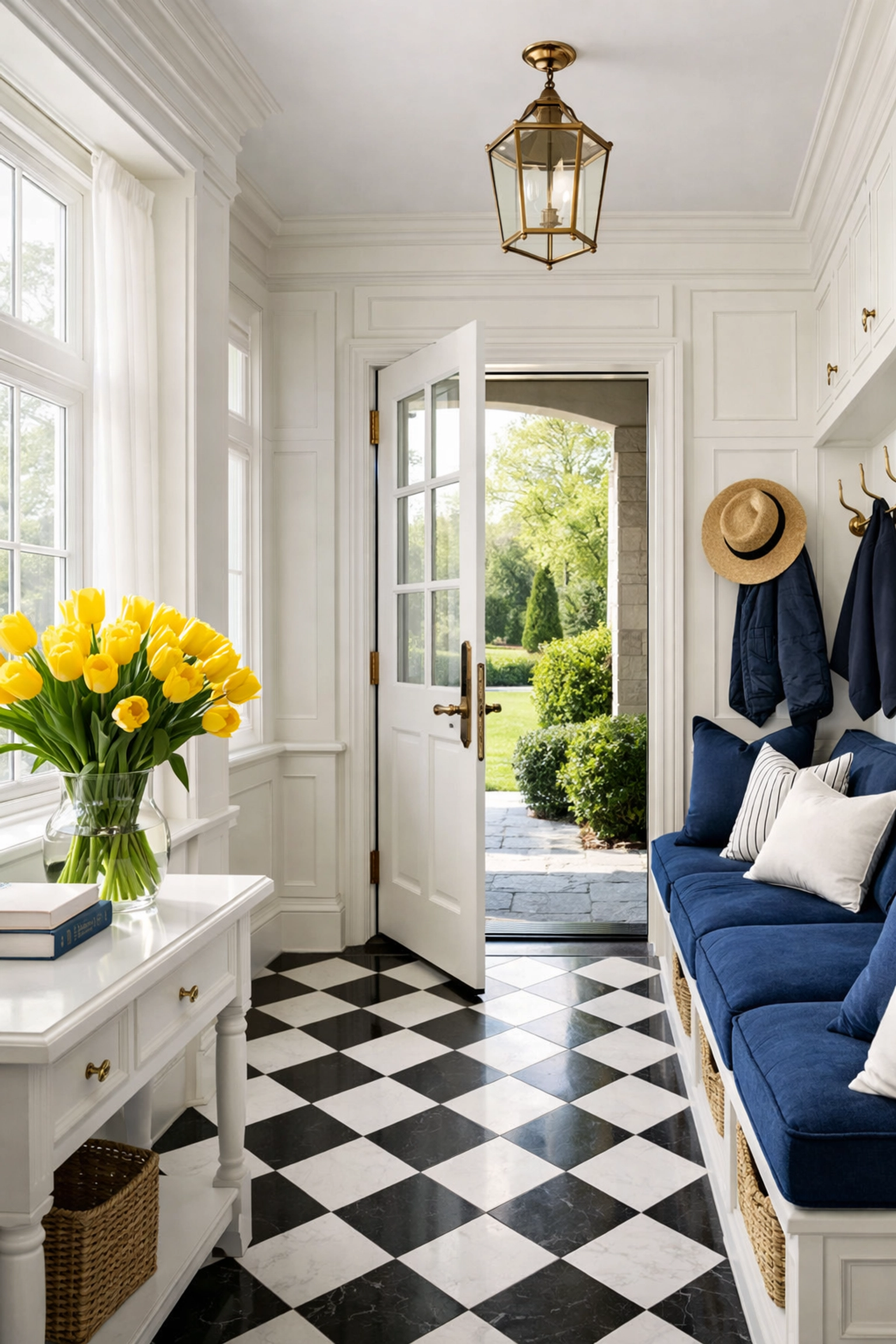 Clean and organized Dover home entryway highlighting professional residential cleaning Massachusetts.