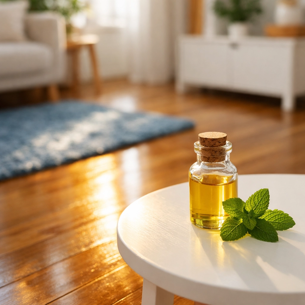 Pristine wood floors in an eco-friendly home using safe, non-toxic olive oil cleaning solutions.
