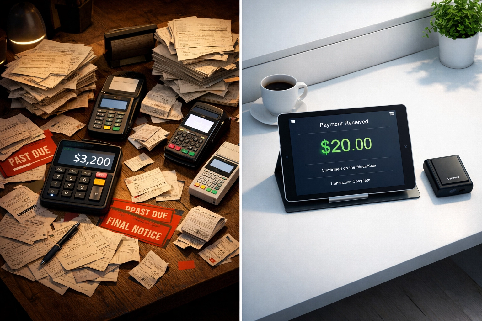Comparison of expensive custodial payment processor fees versus low-cost self-custody merchant account