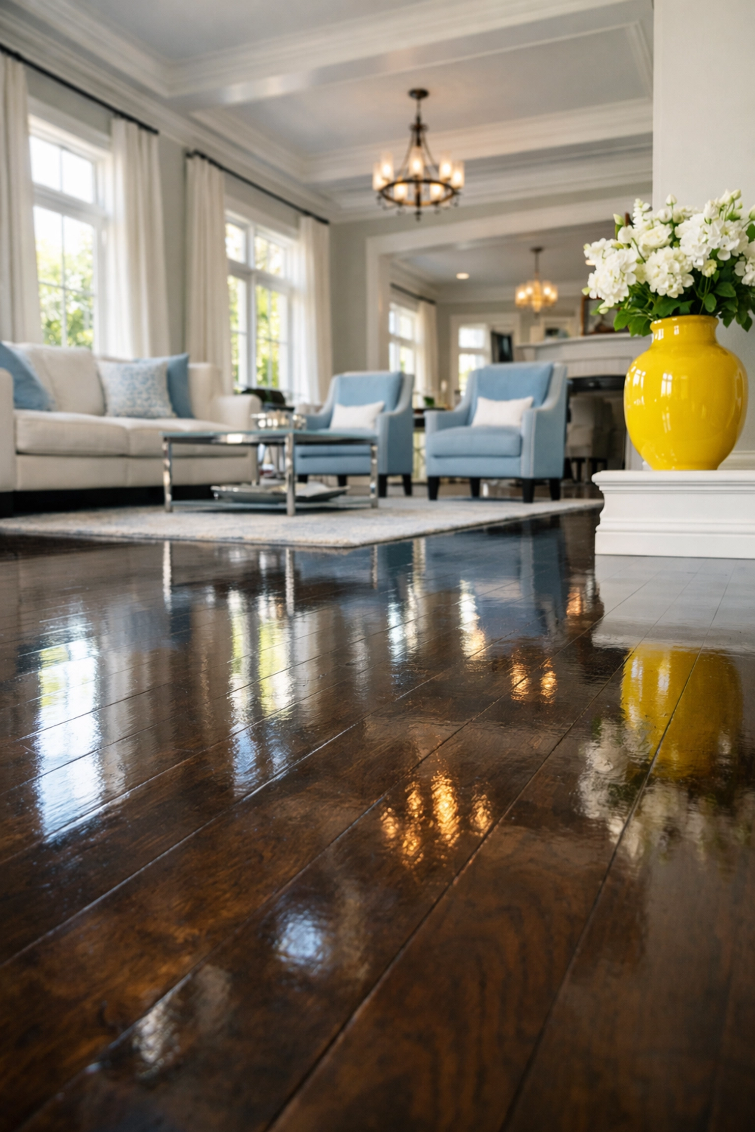 Gleaming hardwood floors in a Newton home after professional deep cleaning services.