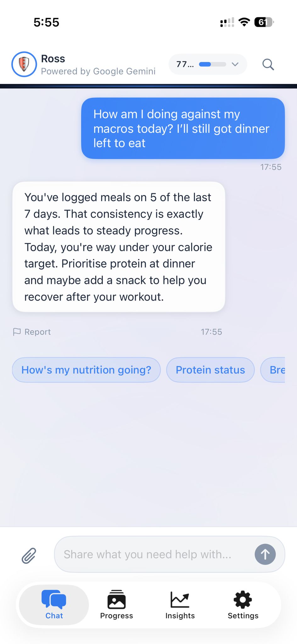 The AI coach providing personalised feedback on macros