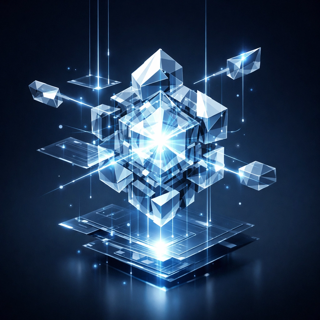 Abstract visualization of bespoke software architecture and custom AI development for scaling business operations.