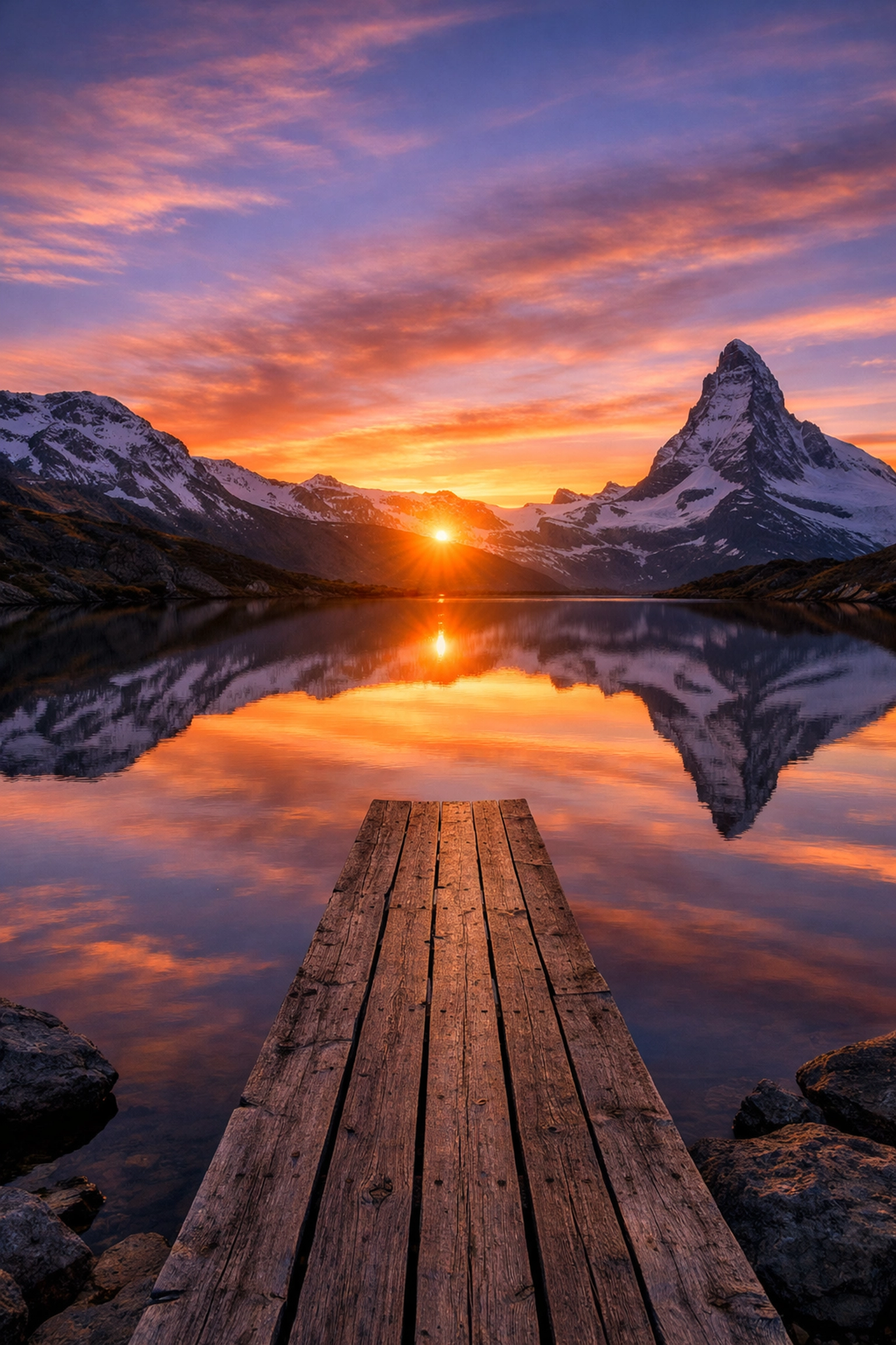 A perfectly exposed golden hour landscape of a mountain lake shot using Manual Mode camera settings.
