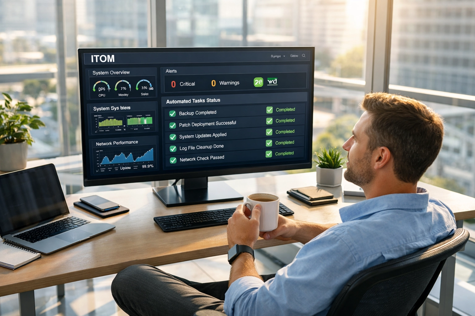 IT professional uses Agentic AI in ITOM for automated infrastructure management and CMDB updates.