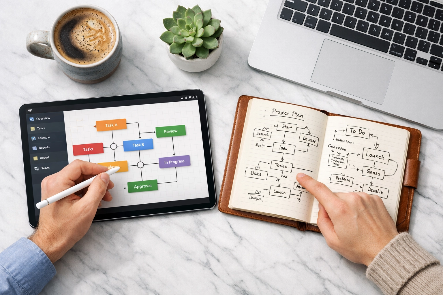IT experts auditing ServiceNow platform health and workflow scalability on a digital tablet.