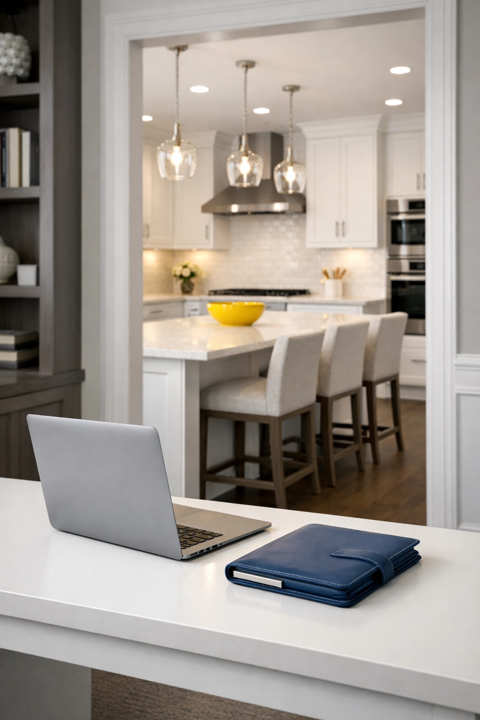 Immaculate home office and kitchen in Acton, MA, ideal for residents who work from home.