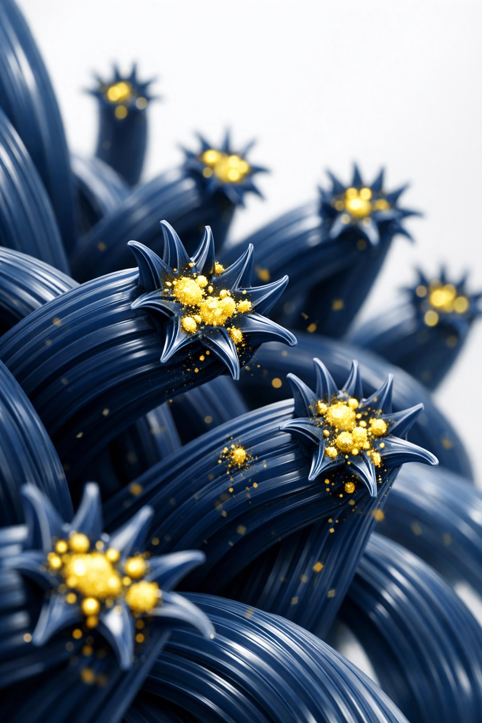 Macro view of split microfiber filaments capturing fine construction dust and microscopic particles.