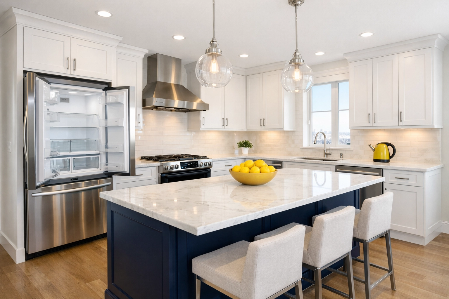 Spotless luxury kitchen with clean appliances ready for a Boston apartment move-out cleaning inspection.