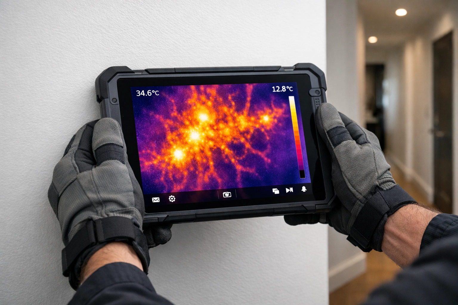 An exterminator in Westchester NY uses thermal imaging to detect hidden pest activity behind residential walls.