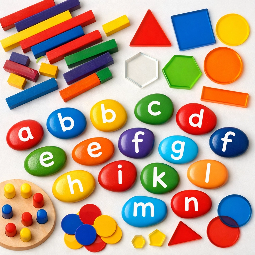 Colorful tactile learning tools and manipulatives, essential autism resources for teachers in hands-on classrooms.