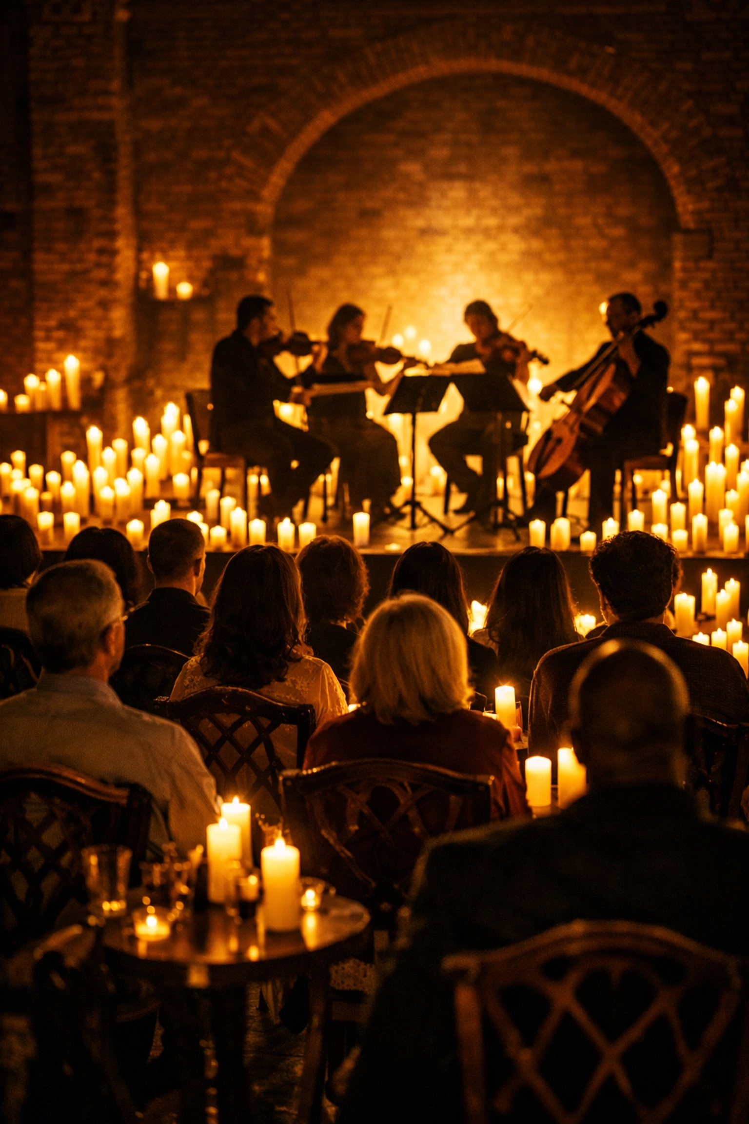 Intimate candlelight concert venue in Las Vegas with string quartet performance