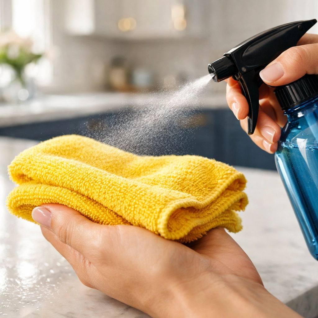 Professional deep cleaning in Worcester MA using a microfiber cloth for a streak-free kitchen.