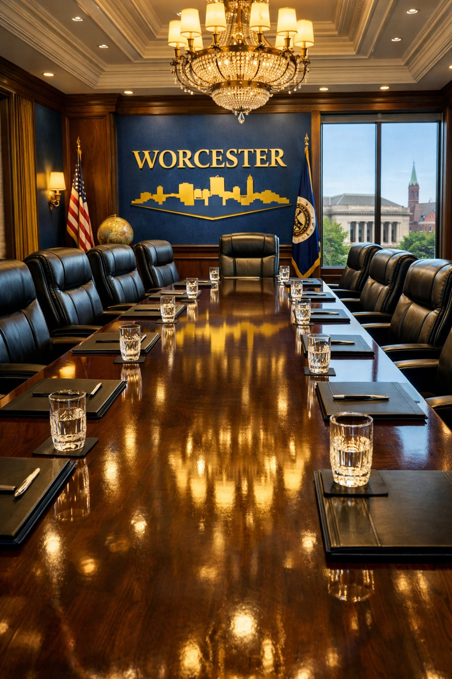 Pristine corporate boardroom in Worcester with dust-free surfaces and professional organizational standards.