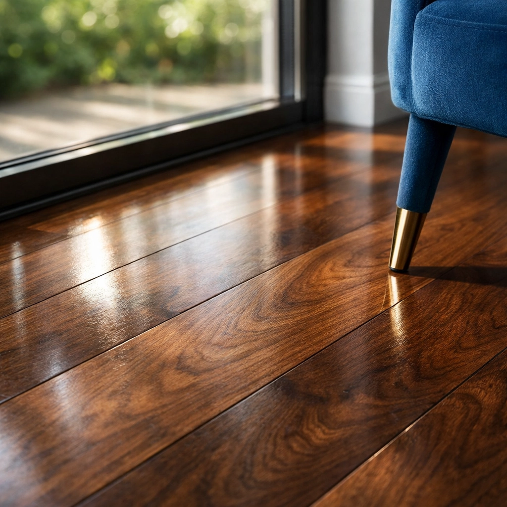 Pristine hardwood floor cleaned by House Cleaning Westford experts to a streak-free shine.