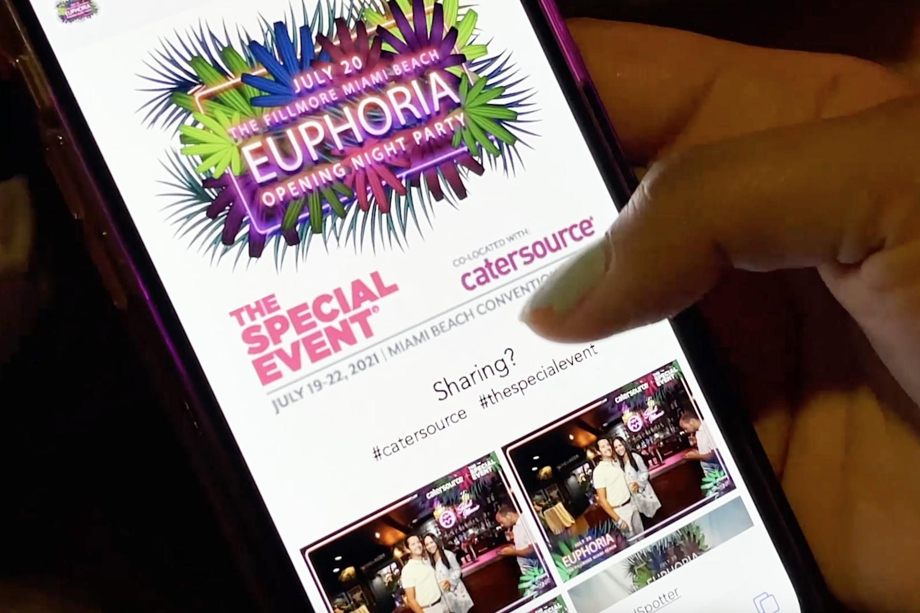 Attendee using the branded digital sharing interface for instant photo delivery and lead generation