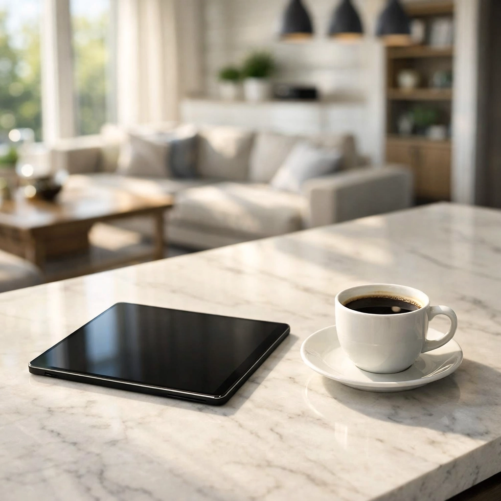 Modern kitchen in a Centennial home where buyers calculate property taxes and HOA fees.