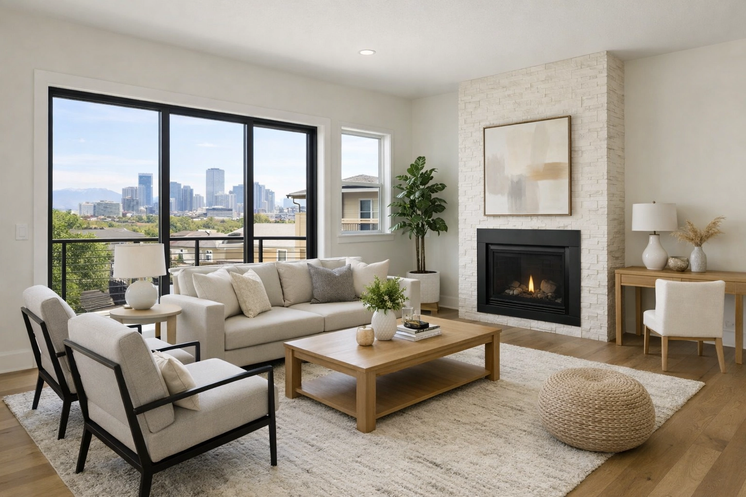 Bright modern Denver living room representing objective property valuation for divorce asset protection.