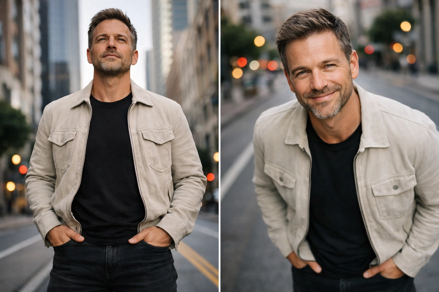 Different camera angles in portrait photography techniques showing powerful and approachable poses.