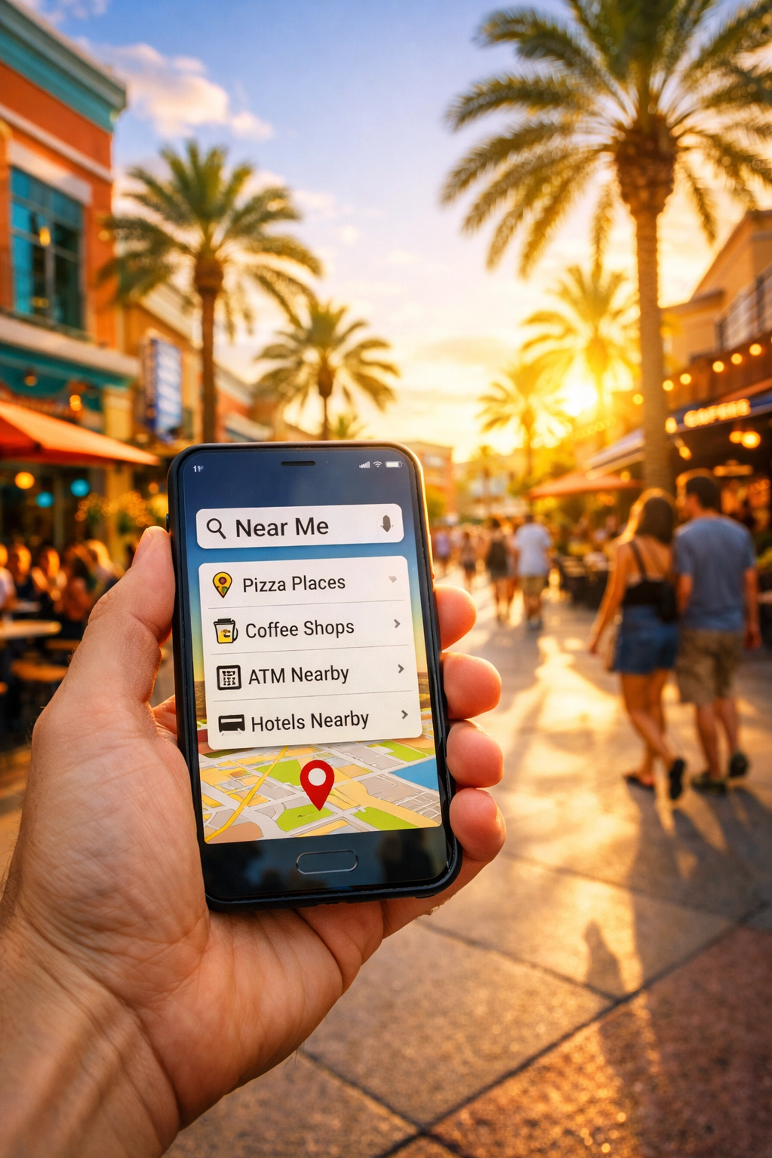 Searching for local businesses on a smartphone in Orlando, highlighting the speed of Local SEO Orlando FL.