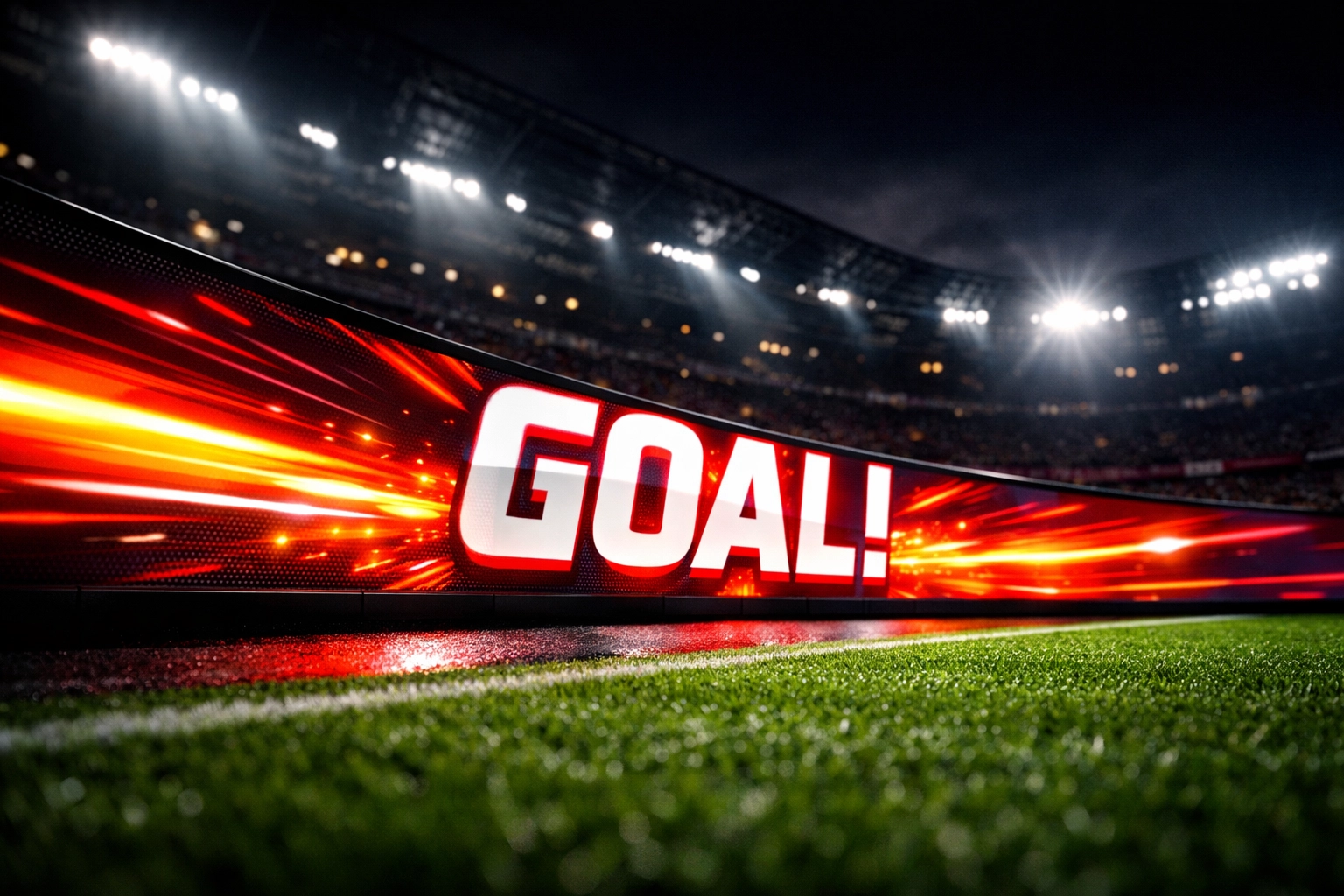 Dynamic LED perimeter board display showing animated content at professional stadium