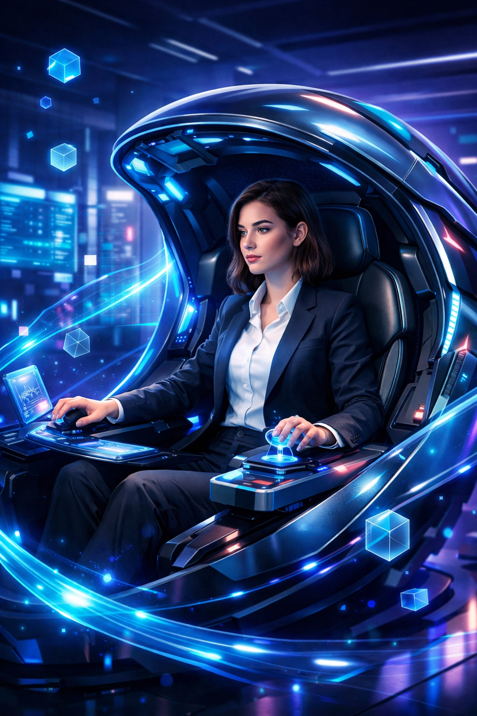 A young professional using an EsportsPod simulation station for high-tech workforce development and recruitment.