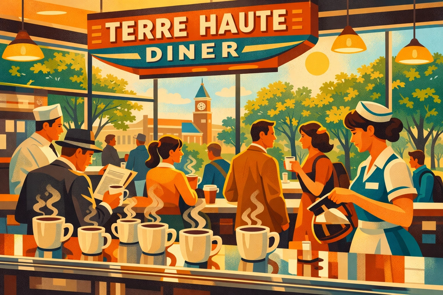 Morning business hour rush at a Terre Haute diner near the Indiana State University campus.