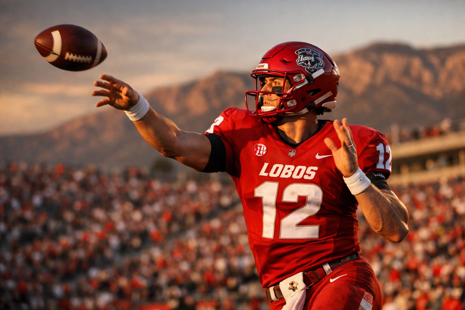 New Mexico quarterback throwing pass showcasing Luke Moga transfer from Oregon