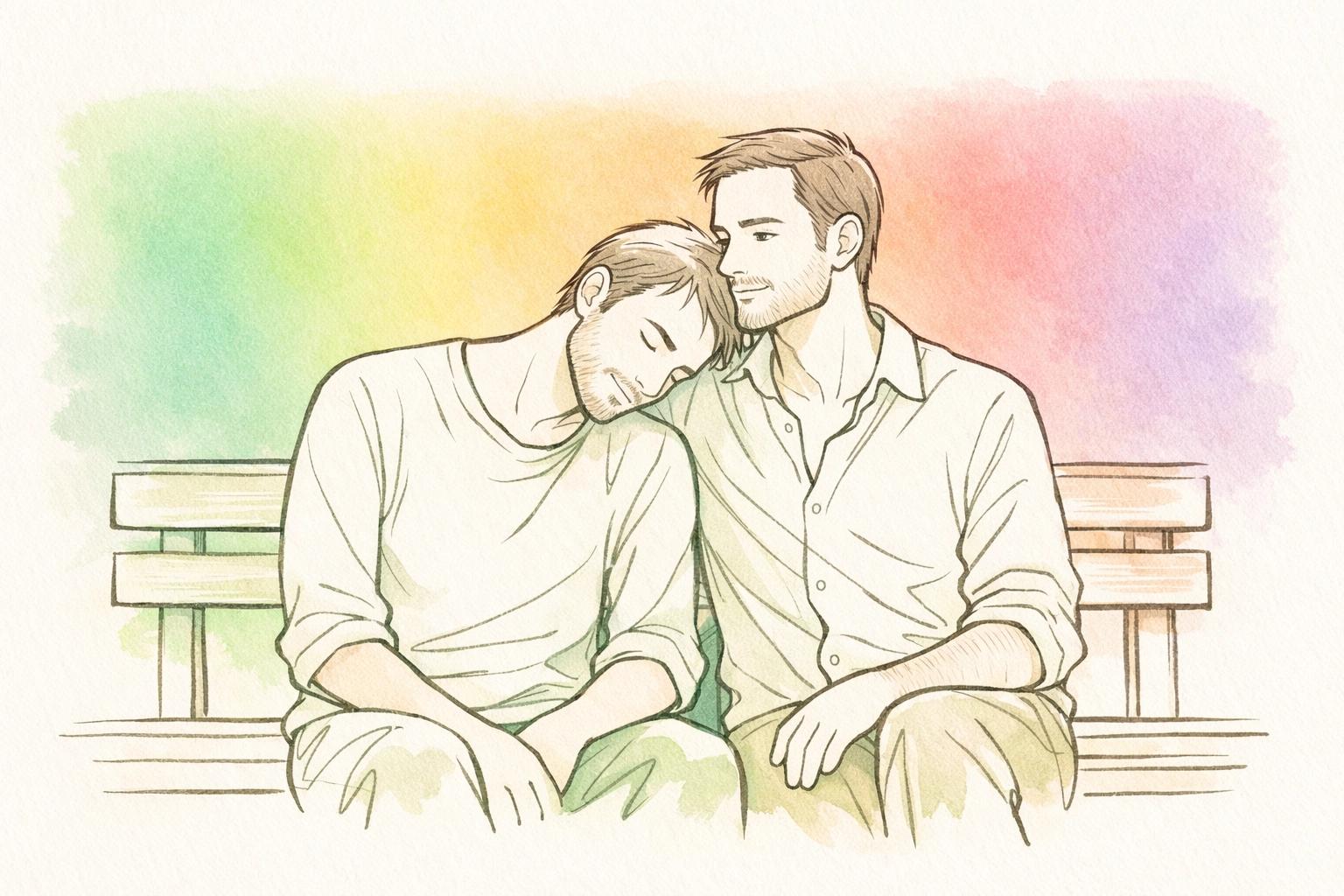 Two men in intimate embrace representing bisexual spectrum and MM romance emotional connection