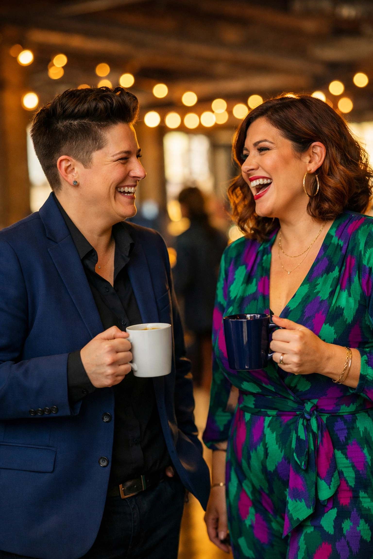 LGBTQ+ entrepreneurs connecting at a queer-friendly business networking mixer and social event.