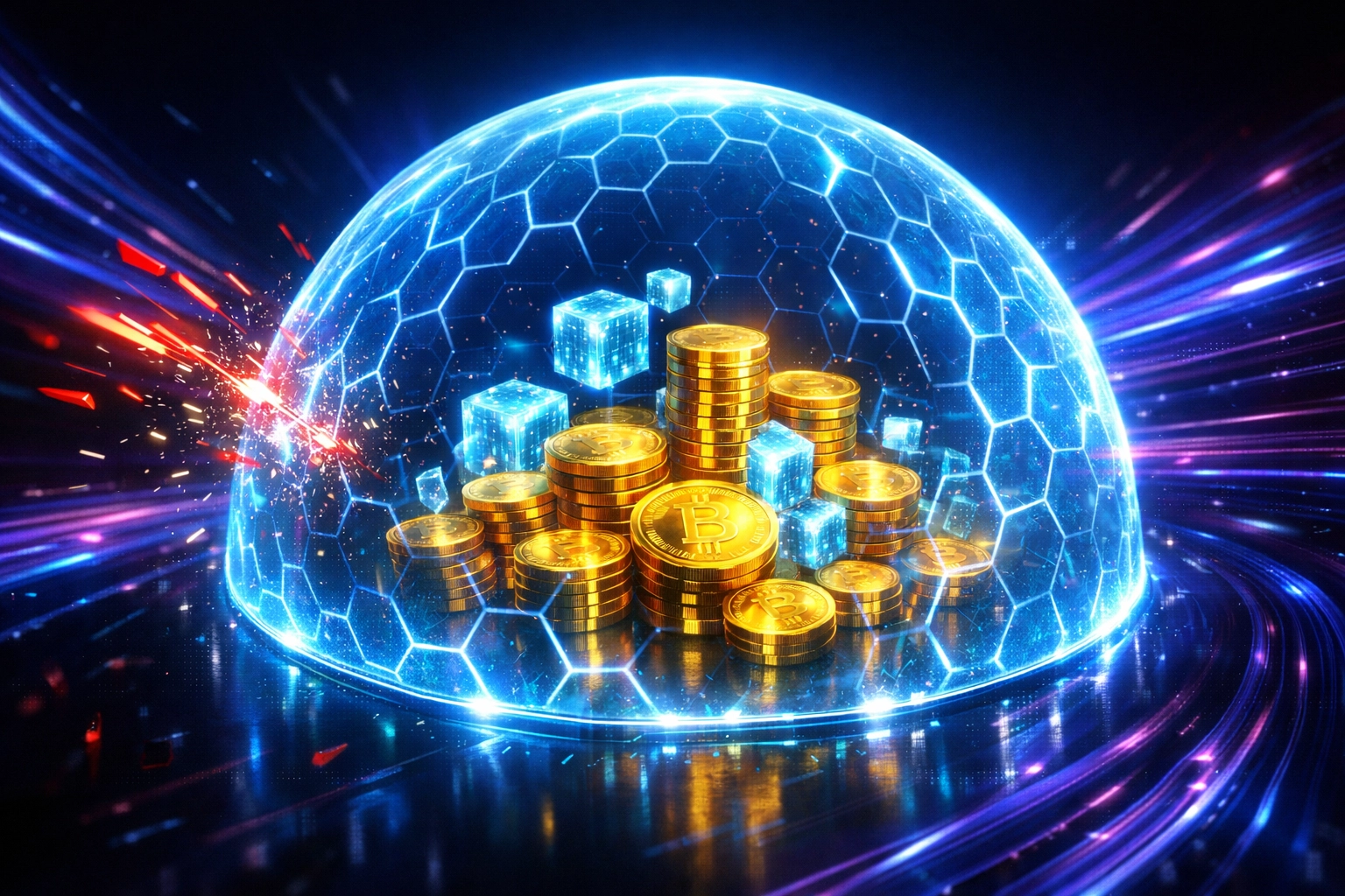 Advanced AI fraud protection shield securing cryptocurrency and digital assets within the Larecoin.ai metaverse.