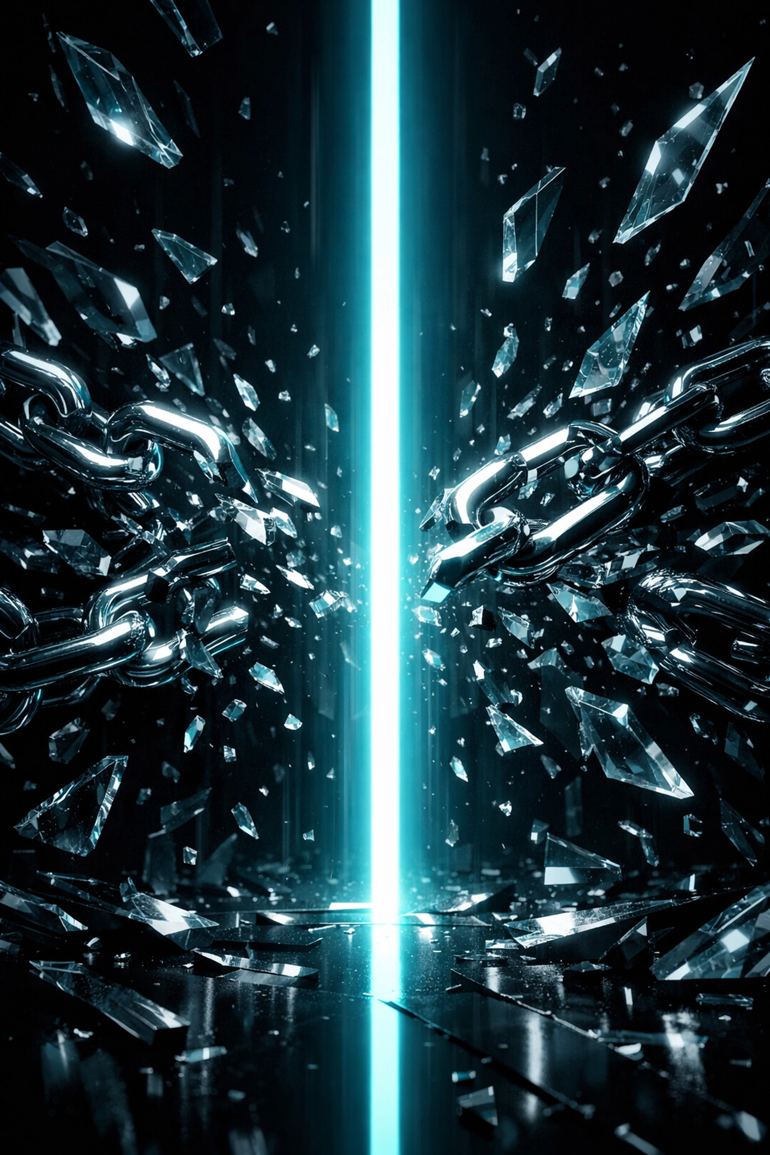 Digital chains shattering to reveal a stable cyan path, symbolizing the no-link affiliate revolution.